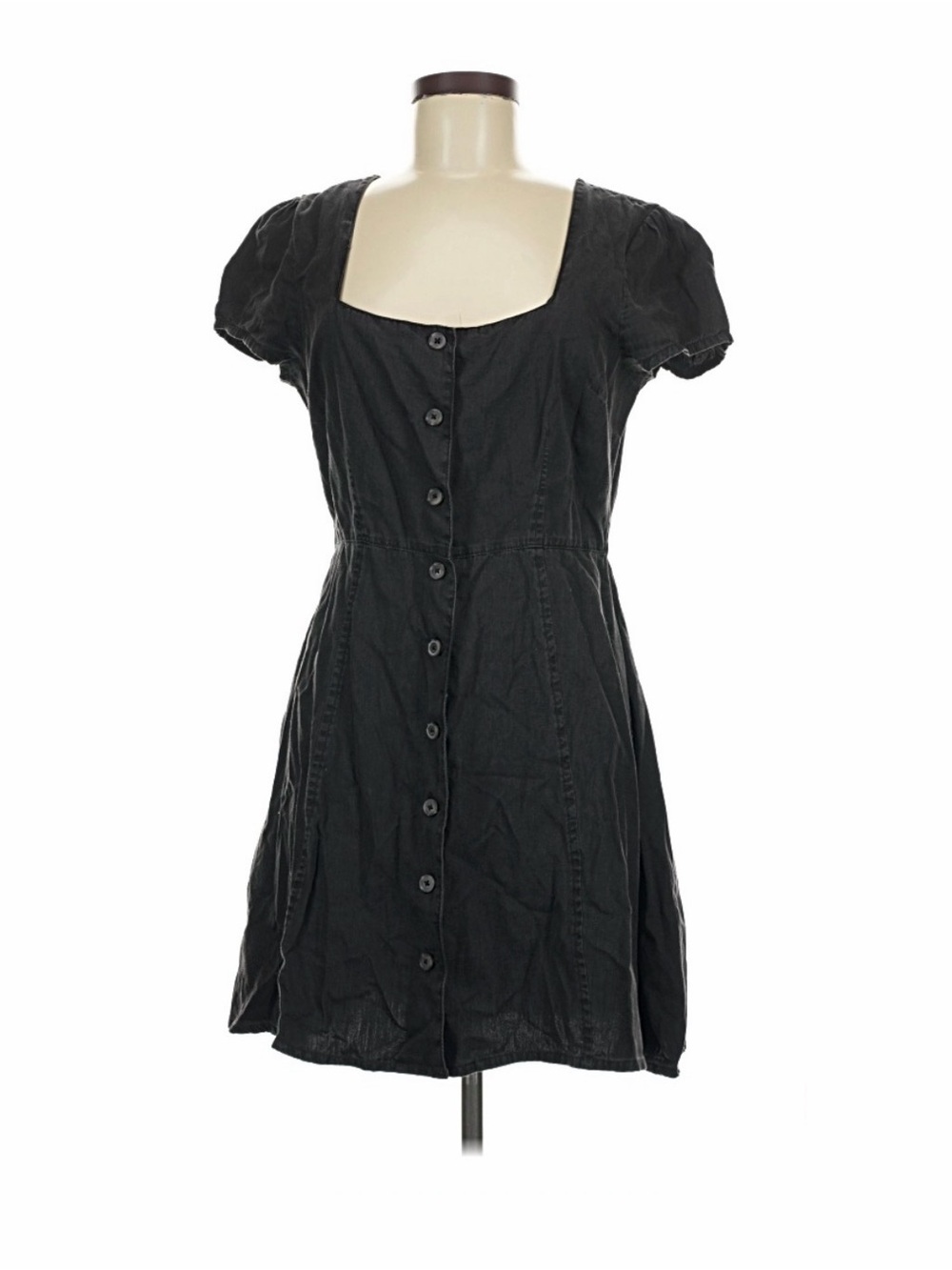 ASOS Black Square-Neck Button Front Midi Dress